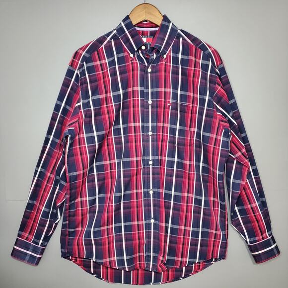 Tommy Hilfiger Other - Tommy Hilfiger Red Plaid Button Down Long Sleeve Dress Shirt Size Small